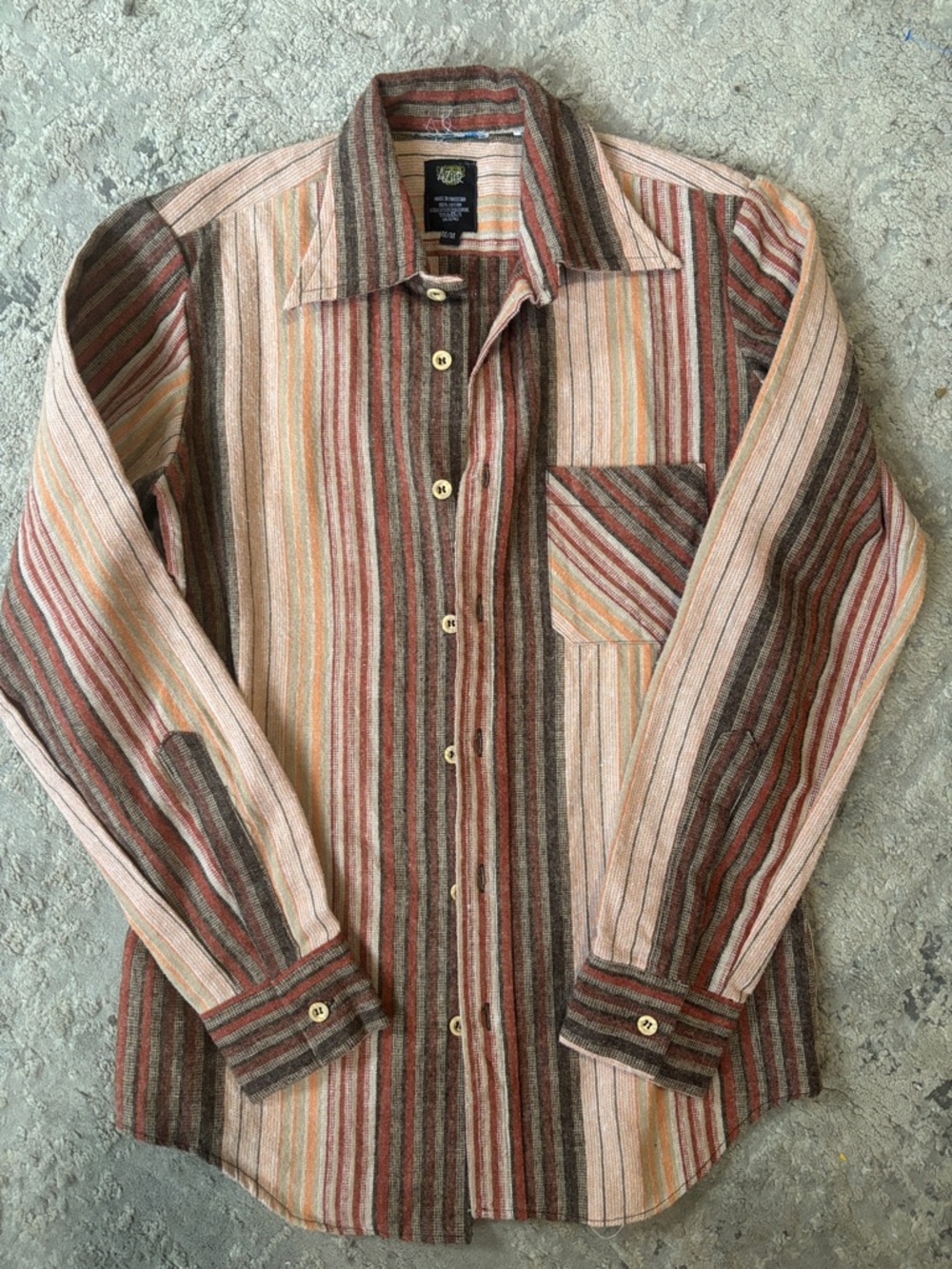 Men's Vertical Stripe Button-Down Shirt in Rust and Cream